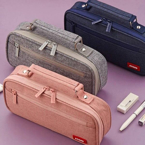 Пенал с ручкой из холщовой ткани 23,5×11×4 см для канцелярии розовый цвет