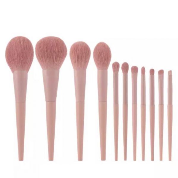 Набор кистей для макияжа из натурального ворса 11 штук розовый цвет
